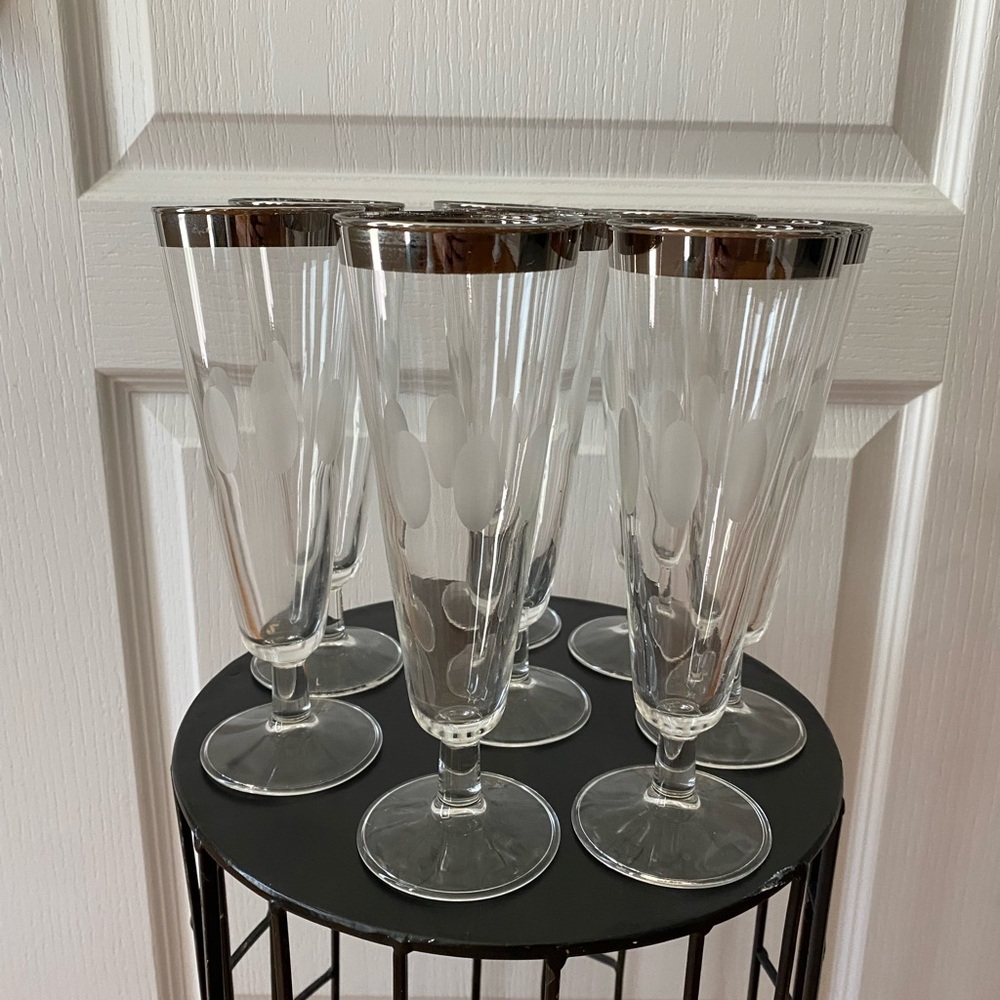 MCM Drinkware Vintage Dorothy Thorpe Style Silver Rim Pilsner Glasses Set of 8